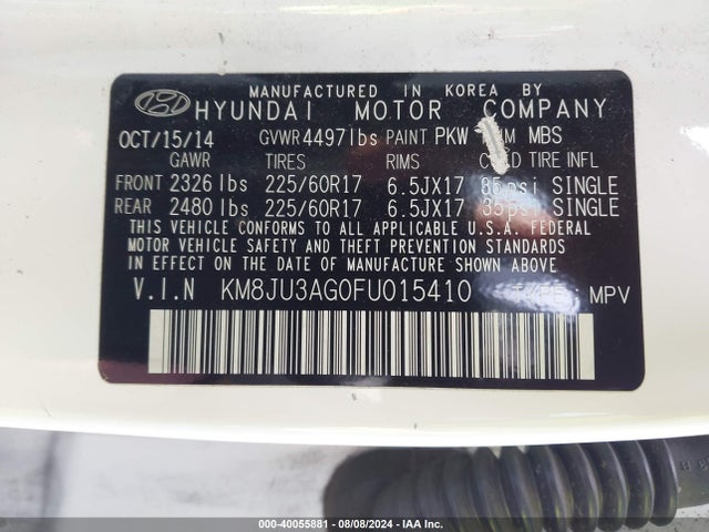 Hyundai TUCSON SE 2015 KM8JU3AG0FU015410 Image 9