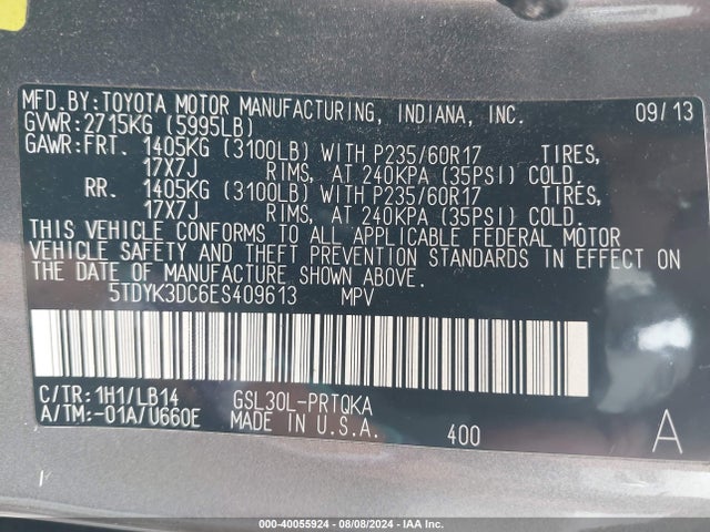 Toyota Sienna Xle/limited 2014 5TDYK3DC6ES409613 Image 9
