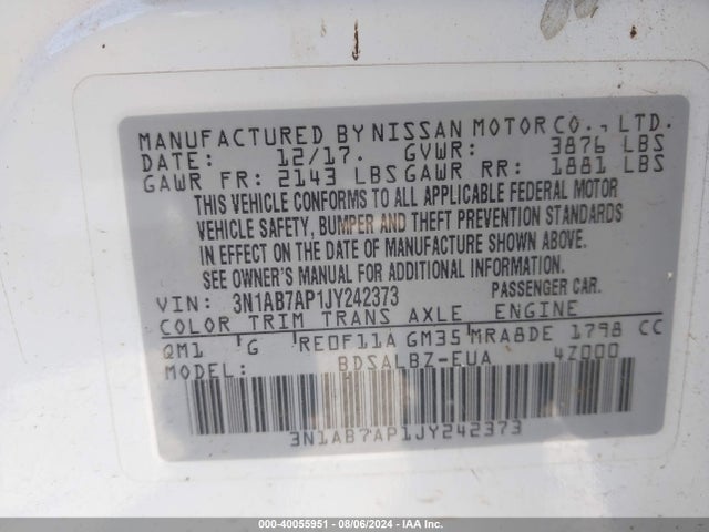 Nissan Sentra S/sv/sr/sl 2018 3N1AB7AP1JY242373 Image 9