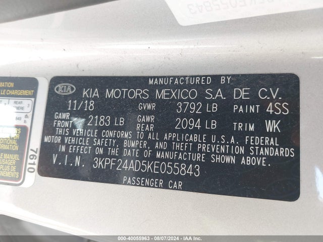 KIA Forte Lxs 2019 3KPF24AD5KE055843 Image 9