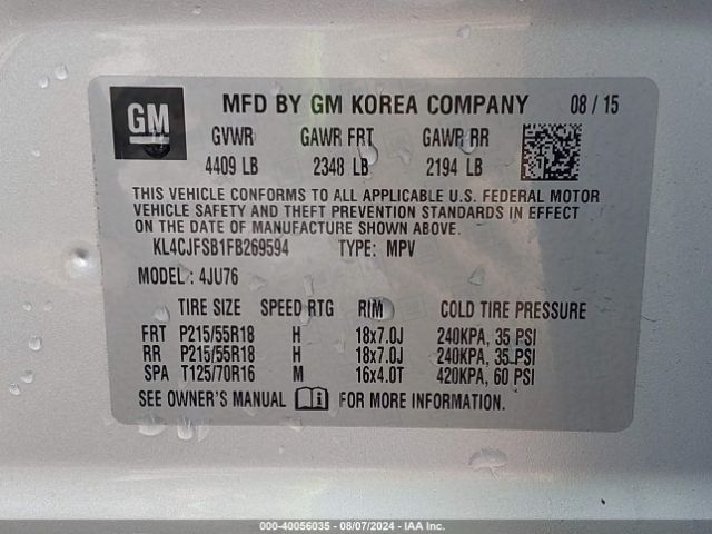 KL4CJFSB1FB269594 Buick Encore Convenience