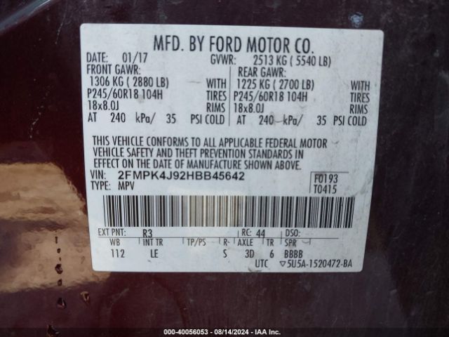 2FMPK4J92HBB45642 Ford EDGE SEL