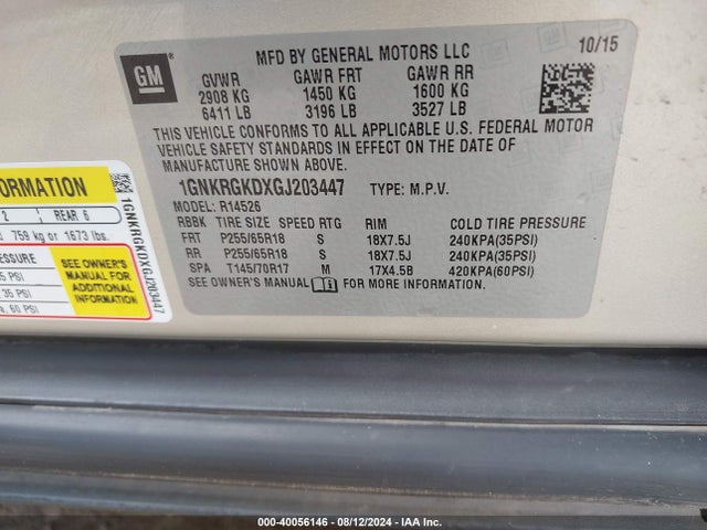 Chevrolet Traverse 1lt 2016 1GNKRGKDXGJ203447 Image 9