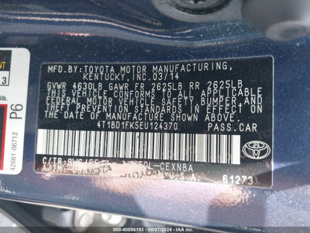 4T1BD1FK5EU124370 Toyota Camry Hybrid Le