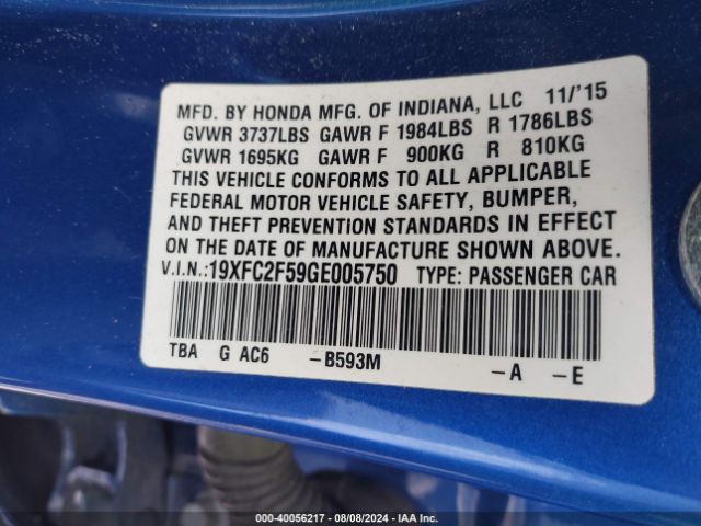 19XFC2F59GE005750 Honda Civic Lx
