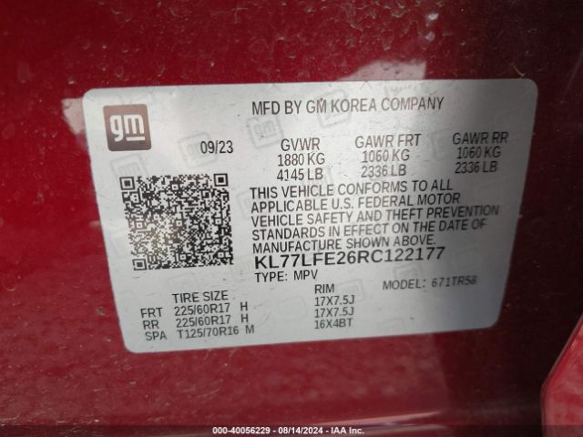 KL77LFE26RC122177 Chevrolet Trax Fwd Sp