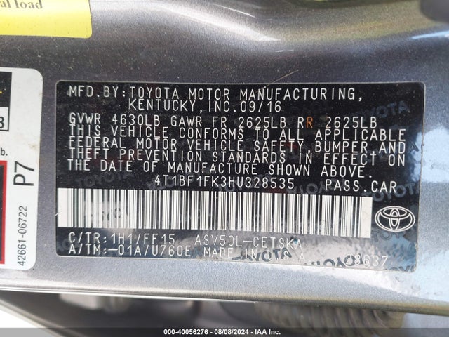 Toyota CAMRY SE 2017 4T1BF1FK3HU328535 Image 9