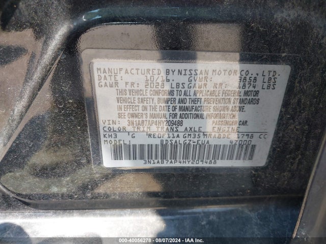 3N1AB7AP4HY209488 Nissan Sentra S/sl/sr/sv