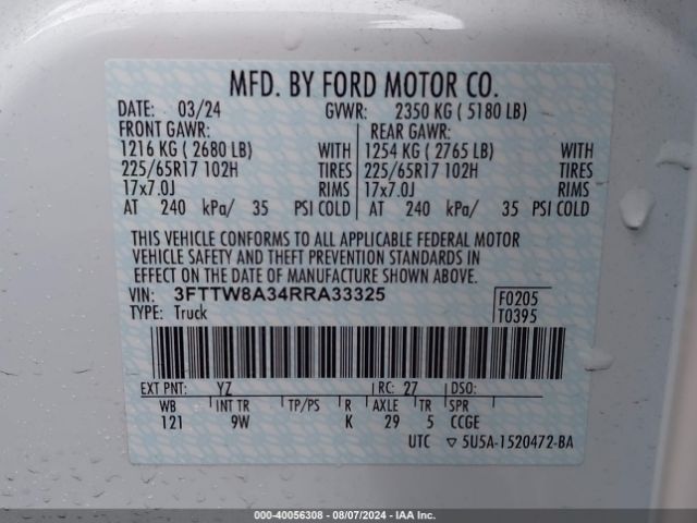 3FTTW8A34RRA33325 Ford Maverick Xl