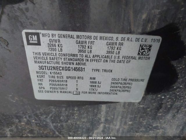 3GTU2NECXGG145631 GMC Sierra 1500 Slt