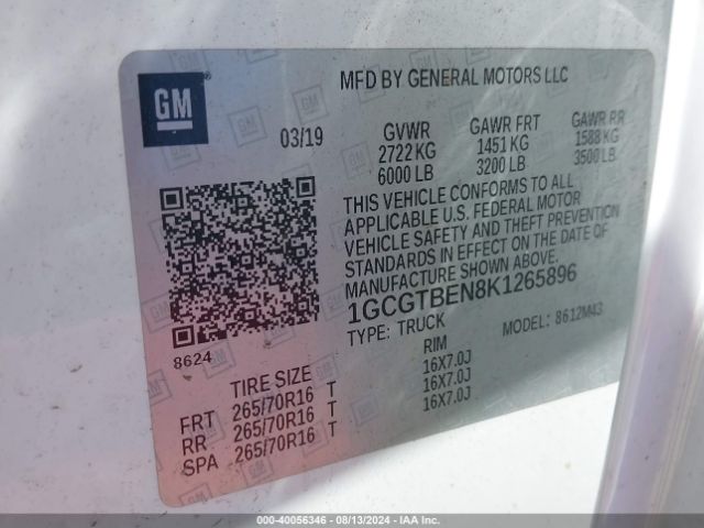 1GCGTBEN8K1265896 Chevrolet Colorado Wt