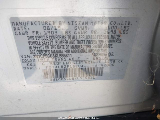 3N1CP5CU8KL555811 Nissan KICKS S