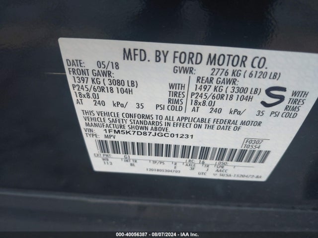 Ford EXPLORER XLT 2018 1FM5K7D87JGC01231 Image 9