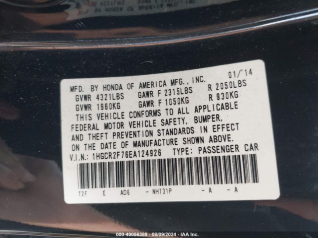 1HGCR2F76EA124926 Honda ACCORD EX