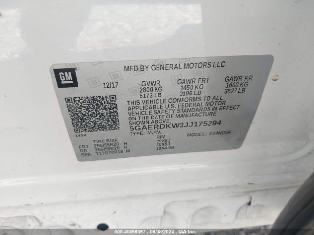 5GAERDKW3JJ175294 Buick Enclave Avenir