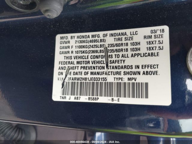 7FARW2H81JE033155 Honda Cr-v Ex-l/ex-l Navi