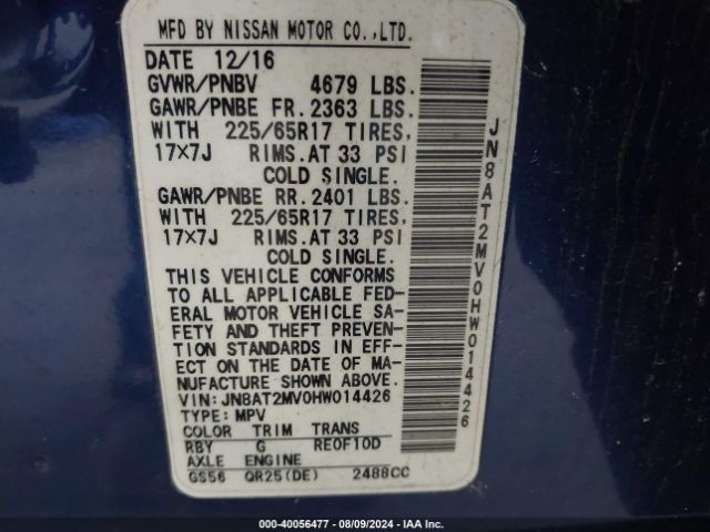 JN8AT2MV0HW014426 Nissan ROGUE S