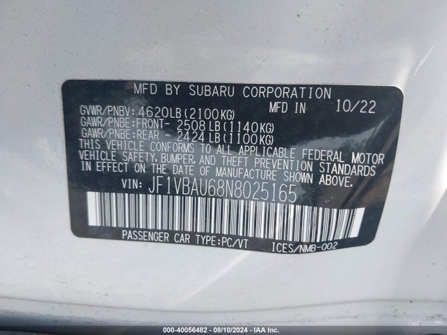 Subaru WRX GT 2022 JF1VBAU68N8025165 Image 9