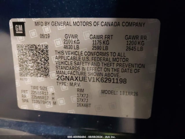 Chevrolet EQUINOX LT 2019 2GNAXUEV1K6291198 Image 9