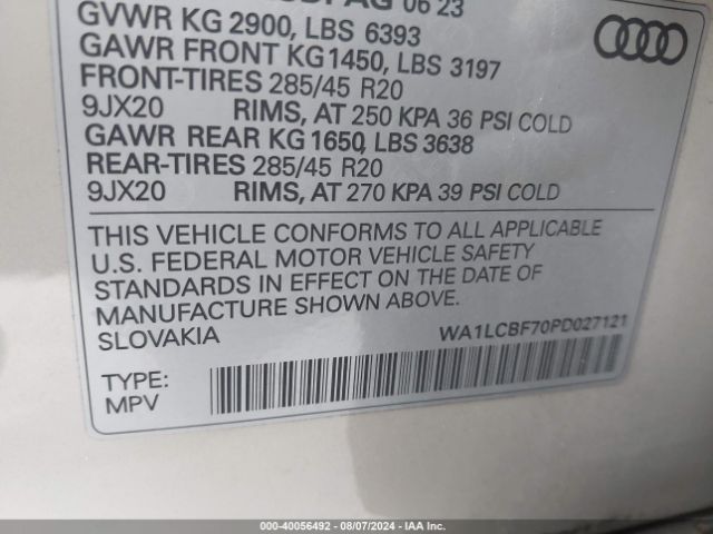 WA1LCBF70PD027121 Audi Q7 Premium Plus 45 Tfsi Quattro Tiptronic