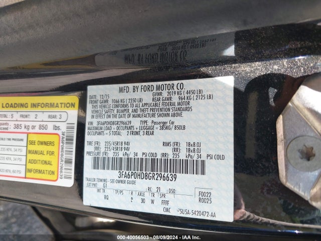 Ford FUSION SE 2016 3FA6P0HD8GR296639 Image 9