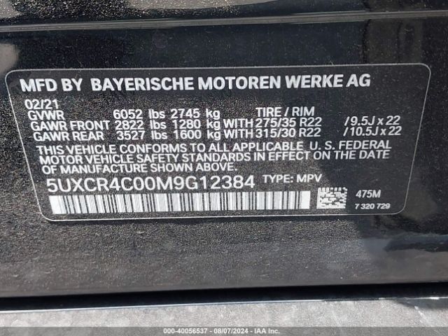 5UXCR4C00M9G12384 BMW X5 Sdrive40i
