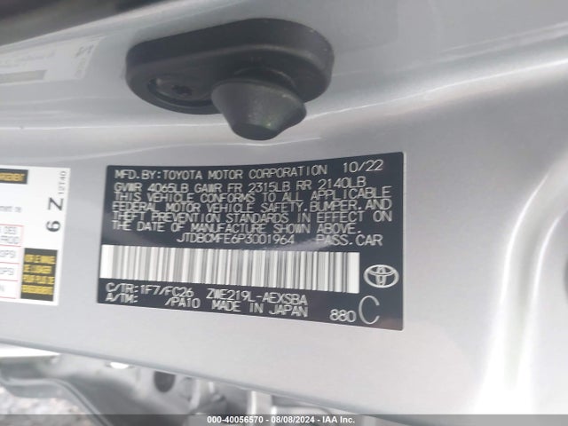 Toyota Corolla Hybrid Se 2023 JTDBCMFE6P3001964 Image 9