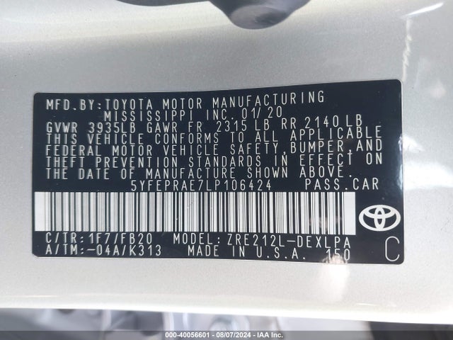Toyota COROLLA LE 2020 5YFEPRAE7LP106424 Image 9