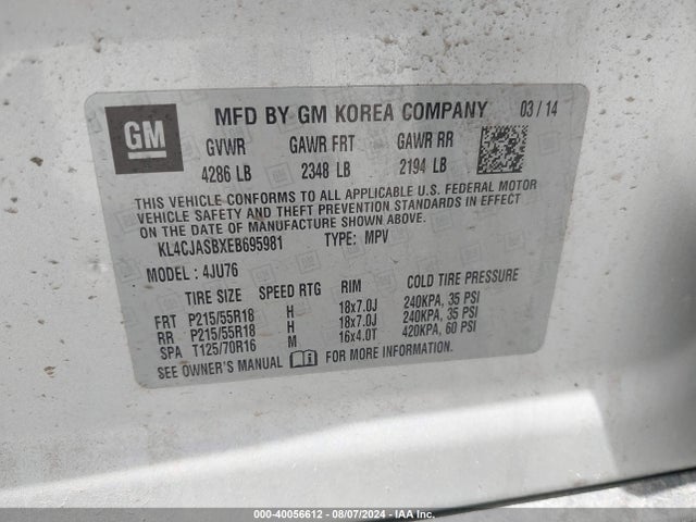 KL4CJASBXEB695981 Buick Encore