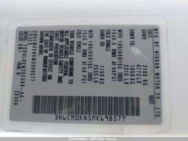 3N6CM0KN5MK698577 Nissan Nv200 Compact Cargo S Xtronic Cvt