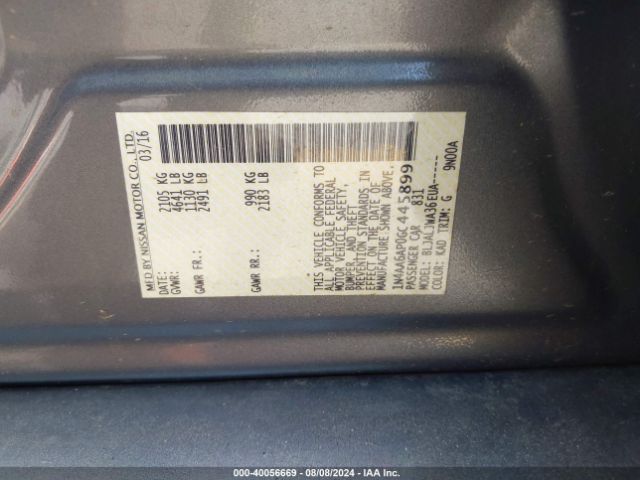 1N4AA6AP0GC445899 Nissan Maxima 3.5 Platinum/3.5 S/3.5 Sl/3.5 Sr/3.5 Sv