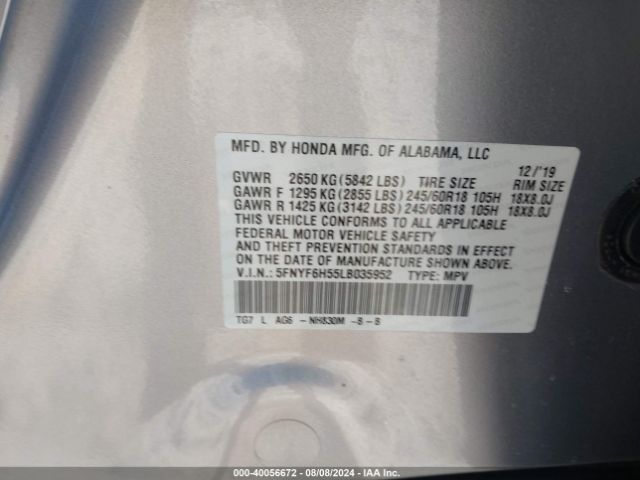 5FNYF6H55LB035952 Honda Pilot Awd Ex-l