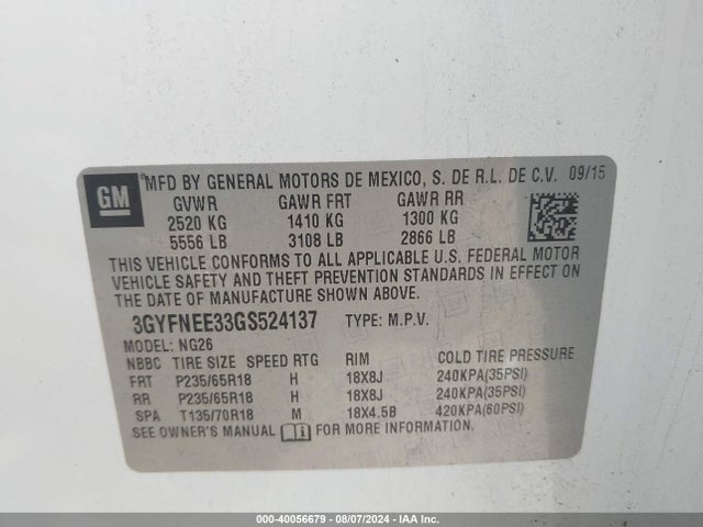 3GYFNEE33GS524137 Cadillac Srx Luxury Collection