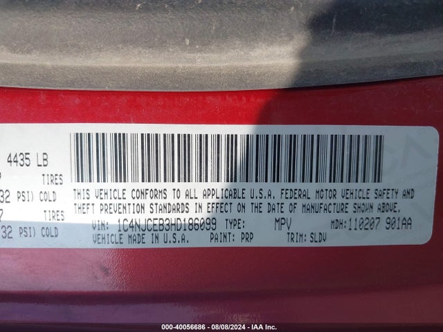 1C4NJCEB3HD186099 Jeep Compass High Altitude Fwd