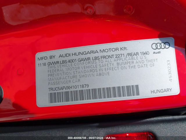 TRUC5AFVXH1011879 Audi Tt 2.0t