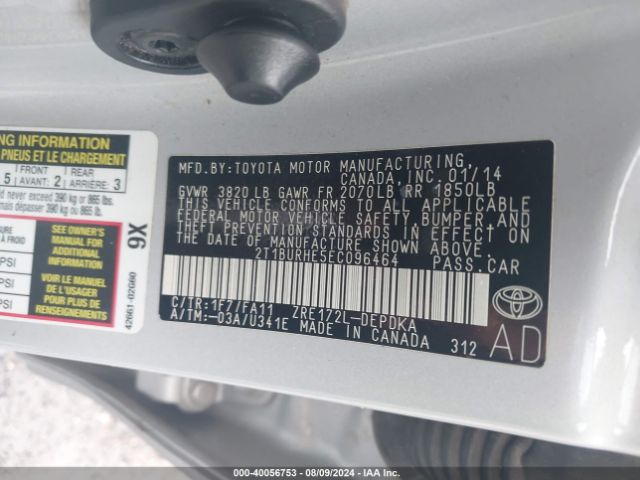 Toyota COROLLA L 2014 2T1BURHE5EC096464 Image 9