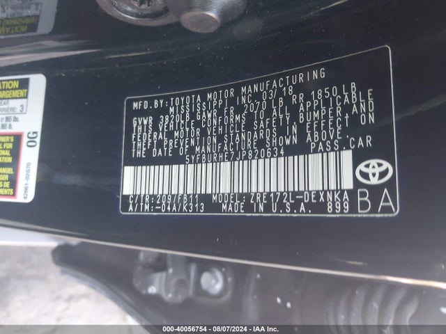 Toyota COROLLA LE 2018 5YFBURHE7JP820634 Image 9