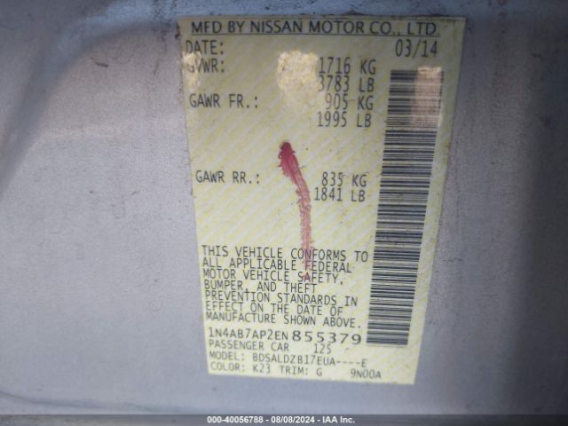 1N4AB7AP2EN855379 Nissan Sentra S/sv/sr/sl