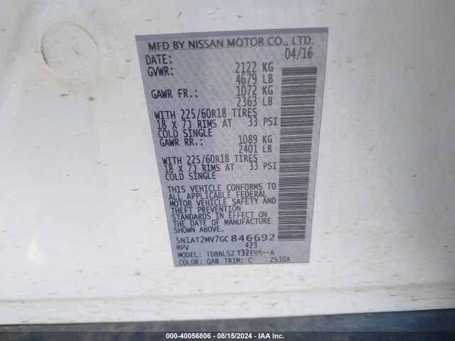Nissan Rogue Sl 2016 5N1AT2MV7GC846692 Image 9