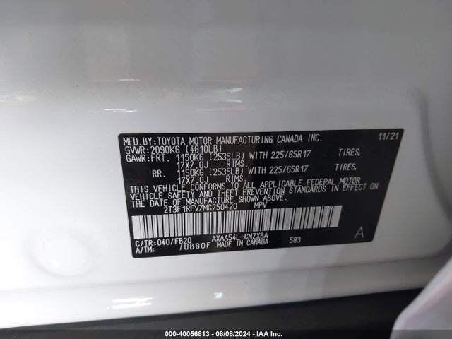 Toyota RAV4 LE 2021 2T3F1RFV7MC250420 Image 9