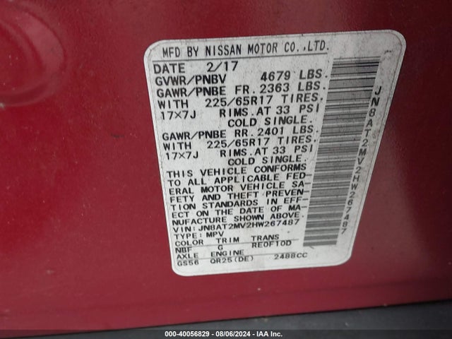 Nissan ROGUE S 2017 JN8AT2MV2HW267487 Image 9