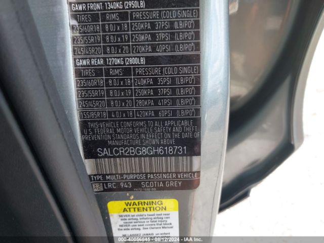 SALCR2BG8GH618731 Land Rover Discovery Sport Hse