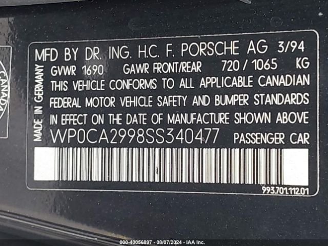 1995 PORSCHE 911 WPOCA2998SS340477 Photo 8