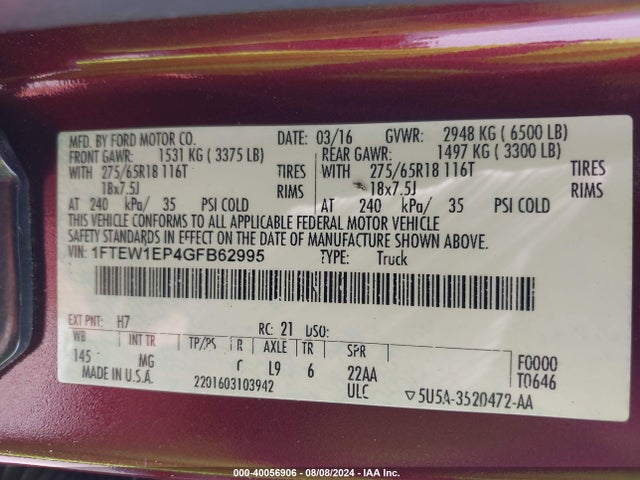 Ford F-150 Xlt 2016 1FTEW1EP4GFB62995 Image 9