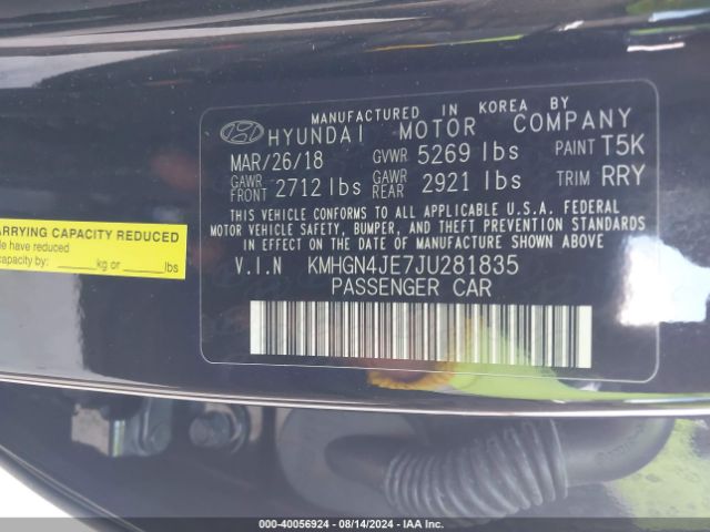 KMHGN4JE7JU281835 Genesis G80 3.8