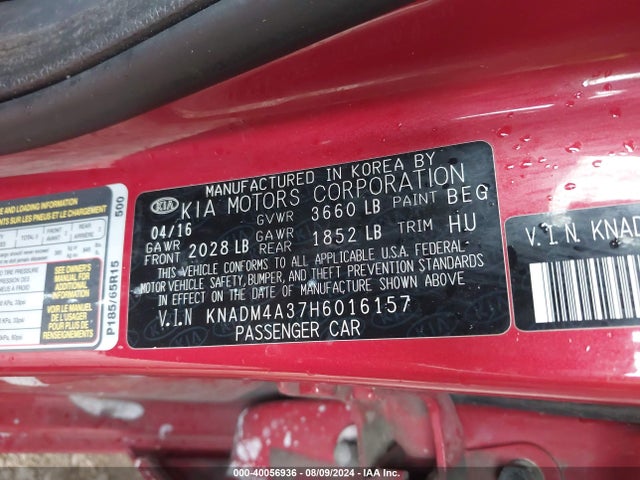 KIA RIO LX 2017 KNADM4A37H6016157 Image 9