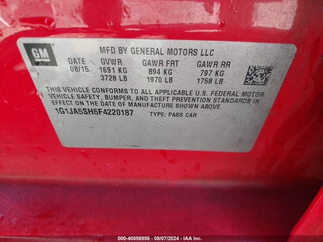 Chevrolet Sonic Ls Auto 2015 1G1JA5SH6F4220187 Image 9