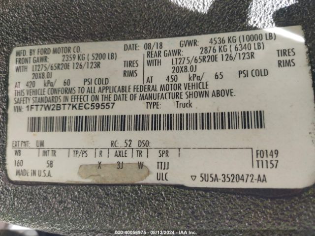 1FT7W2BT7KEC59557 Ford F-250 Lariat