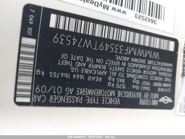 2009 MINI COOPER WMWMF33549TW74539 Photo 8