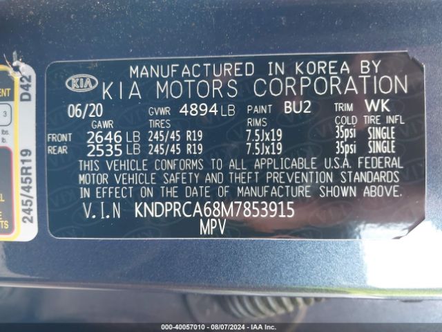 KNDPRCA68M7853915 KIA Sportage Sx Turbo